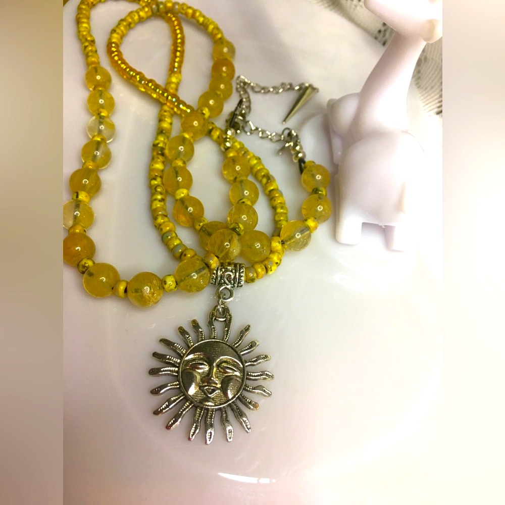 Moon Pendent Necklace W/ Gemstones